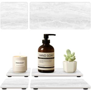 4 Pack Water Absorbing Stone Drying Tray for Bathroom Sink Trays Kitchen Counter Diatomite Stone Quick Dry Diatomaceous Earth Mat for Sink Kitchen Soap Trays Ceramic Marble Bathroom Vanity Tray (Marble Light Gray)