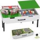3 in 1 Lego Table with Storage,Wooden Kids Activity Table Compatible with Lego and Building Block,Construction+Train+Chess Toddler Play Table,Wheels for Under Bed or Sofa Storage