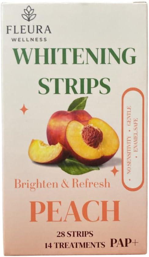 Fleura Wellness Pap Teeth Whitening Strips  Peach and Watermelon Flavor | Enamel-Safe, Sensitivity-Free Whitening, Gentle Daily Use, 28 Strips (14 Treatments) (Peach)