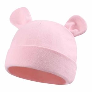 Duoyeree Baby Hat Newborn Hat Adorable Cotton Bear Ear Beanie Cap for Infant Girl Boy 0-6 Months Pink