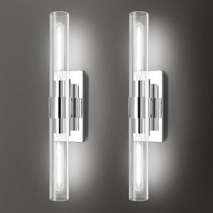 Nickle Wall Sconce Wall Sconces Set of Two, 22.8" Vanity Lights for Bathroom, Silver Sconces Wall Lighting 2-Light, Modern Wall Lights for Bedroom Living Room Bathroom Hallway