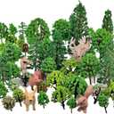 66 Pcs HO Scale Trees Kit with Animals & Shrubs, Model Railway Scenery Forest Diorama Supplies for Train Layout, DIY Sand Table Crafts