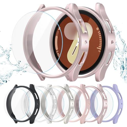 Landhoo 6+6 Pack for Samsung Galaxy Watch 7 40mm Screen Protector Case, Hard PC Bumper + HD Anti-Fog Tempered Glass Protective Film, Waterproof Face Cover Set for Galaxy Watch 7 40mm Accessories