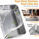 OROLEY XXXL Stainless Steel Cat Litter Box with Lid, Extra Large High-Sided Enclosed Box for Big Cats, Leak-Proof & Non-Stick, Easy Entry, Includes Scoop & Step (23.6" x 15.7" x 10.6")