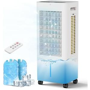 PNTCK Evaporative Air Cooler Portable: Fans That Blow Cold Air for Room, Bedroom, Indoor, Office - Swamp Cooling Fan with 19ft Remote, 12H Timer, 30dB Quiet, 3 Speeds, 2.1Gal Water Tank, Ice Pack