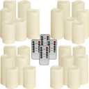 YOROXRG Set of 24 Waterproof Outdoor Flameless Candles, LED Candles with 4 Remote and Timer,(H 4" 5" 6" x D 2.2"),for Christmas,Halloween,Wedding,Festival