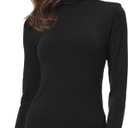Women Long Sleeve Turtleneck Slim Fitted Based Layer Lightweight Active Shirt Pullover Tops (Small, 1-black)