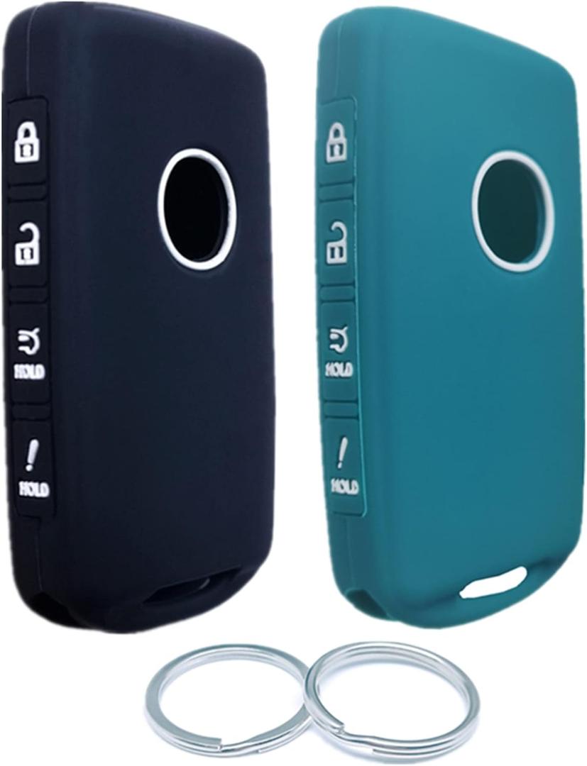 2Pcs 4 Buttons Silicone Smart Remote Key Fob for 2024 2023 2022 2021-2019 Mazda 3 6 CX-30 CX-5 CX-9 CX-50 C-90 Key Fob Cover (Black and Dark Green)