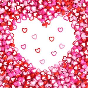 1 Box 900PCS Heart Shaped Beads with Holes Valentine Love Red Pink Acrylic Transparent Romantic Spacer Loose Plastic Flat Bead Bulk for Jewelry Making Necklace Bracelet DIY Craft Supply