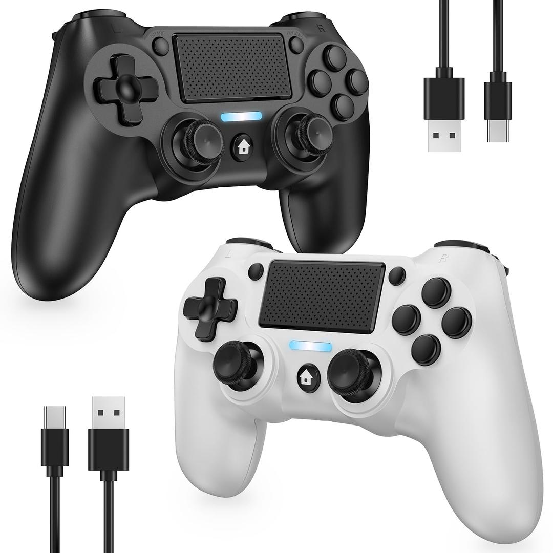 Matbip 2 Pack wireless controller for P4, wireless P4 controller with dual vibration, Turbo, type-c port (Black and White) Radio
