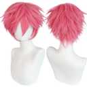 ANOGOL Hair Cap + Short Pink Men Women Wig Naz Reid Cosplay Wigs Kisumi Cosplay Pink Wig for Halloween Party Short HotPink Wigs Christmas Event Costume Party