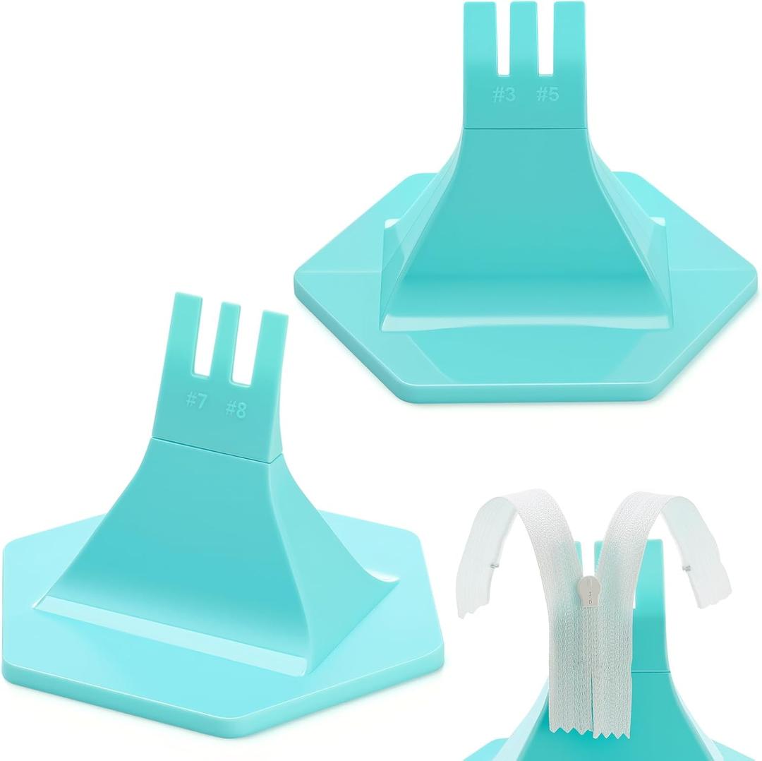 Leinuosen 2 Pcs Zipper Jig Tool for Zipper Pulls 4 Size #3#5#7#8 Handy Zip Fastener Jig Installing Tool Zip Sliders for Pants Dresses Jackets (Blue)