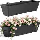 2PC Railing Planter for Outdoor Plants 36 Inch Metal Hanging Planters Pots with Adjustable Brackets and Drainage Railing Planter Boxes Hanging Flower Pots for Balcony Deck Railings Apartment Patio Dec