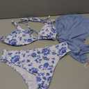 SHENHE Women's 3 Piece Floral Bikini Set with Wrap Coverup Halter Triangle Swimsuits (Medium)