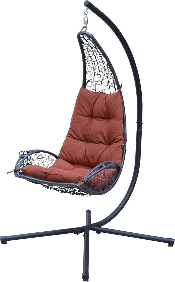 Cushioned Rattan Wicker Hanging Chair with Stand