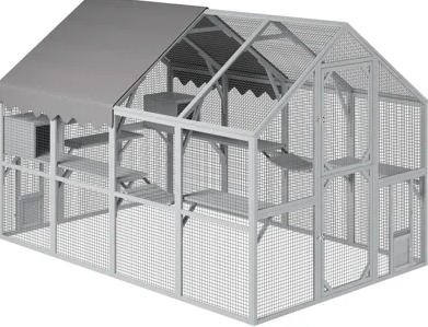 41'' 2-Tier Cat Cage Box Lovely House Cute Pet Play Space Wooden White Big for Backyard Room 