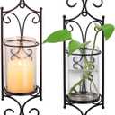 Sziqiqi Candle Sconces Wall Decor - Set of 2 Black Candle Holders for Pillar Contemporary Wall Decorations Sconce Decorative Metal Wall Art for Living Room Bedroom Bathroom Kitchen Dining Room