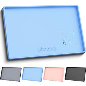 ukeetap Extra Thick Silicone Mat Waterproof with Raised Edge 34" x 22", Under Sink Mat for Kitchen & Bathroom, Kitchen Cabinet Liner, Multi-Purpose for Storage & Protection, Blue