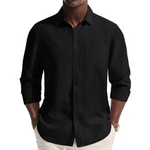 PJ PAUL JONES Men's Casual Button Down Shirts Long Sleeve Linen Beach Wedding Shirt Summer Vacation Shirt for Men, M