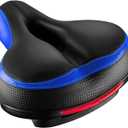 Bike Seat, Most Comfortable Bicycle Seat Dual Shock Absorbing Memory Foam Waterproof Bicycle Saddle Bike Seat Replacement with Refective Tape (Blue)
