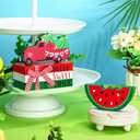 Yalikop 5 Pcs Watermelon Table Decor Summer Tiered Tray Decor Watermelon Tabletop Centerpiece Red Green Wooden Truck Sign Hello Sweet Summer Book Stack with Twine for Home Kitchen Shelf Office Mantel