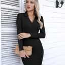 Valiamcep Women's Dress Long Sleeve V Neck Collared Ribbed Knit Bodycon Mini Pencil Dresses (S)