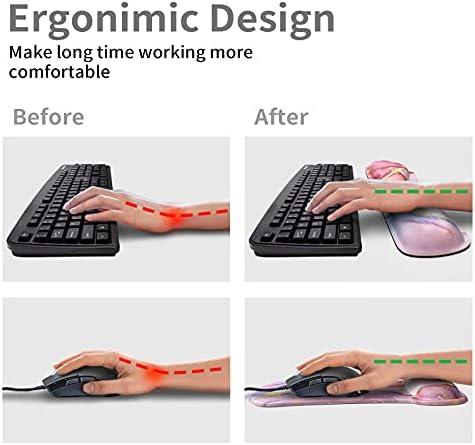 Wrist Rest Support Ergonomic Gel Mouse Pad & Memory Foam Keyboard Set Non-Slip Rubber PU Base Easy Typing and Relieve Wrist Pain Mouse Mat for Computer Office - Pink Marble