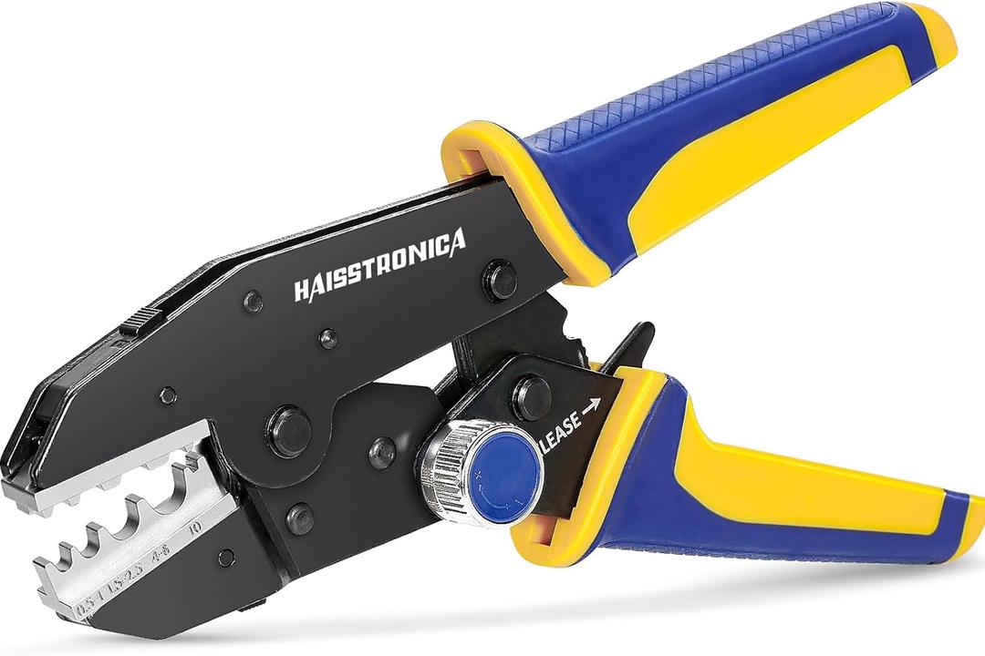 Haisstronica Quick Change Jaws Crimping Tool for Non-Insulated Wire Connectors AWG 22-8 Ratcheting Wire Crimper & Terminals - H4
