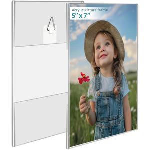 Bluesun 5x7 Picture Frame set of 2 pack Acrylic Picture Frame - transparent 5x7 Frames Wall Hanging Vertical, Frameless Clear Frame Various Decorative Style