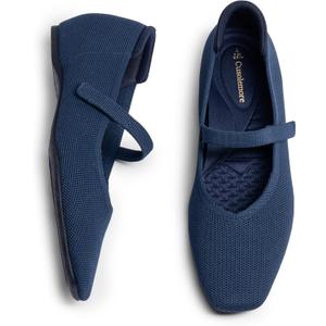 Mary Jane Flat Shoes for Women with Arch Support and Concealed Low Wedge Heel, Comfortable Women Square Toe Ballet Flats Knit Dress Shoes (10, Navy Blue)