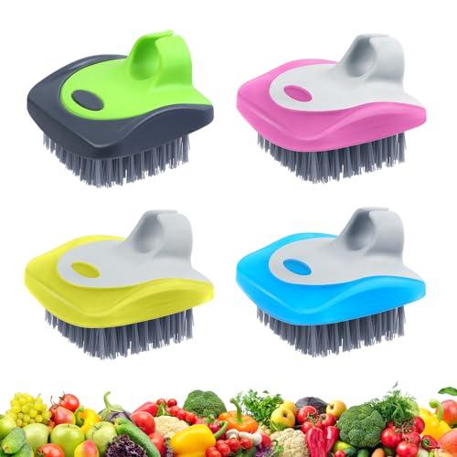 Aodaer 4 Pieces Vegetable Brush Potato Scrubber Brush Silicone Hard and Soft Side Fruit Cleaning Tools for Delicate or Tough-Skinned Vegetables (Blue, Hot Pink, Yellow, Green)
