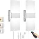Plug in Wall Sconces with Stepless Adjustable 3000K-6500K Colors and 10%-100% Brightness, Sconces Wall Lighting with Remote Control 12W Acrylic LED Wall Lamp with 6FT Plug in Cord, 2 Pack