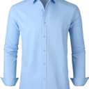 Men's Dress Shirts Regular Fit Solid Long Sleeve Formal Shirt Business Casual Button Down Shirts (Blue, XL)