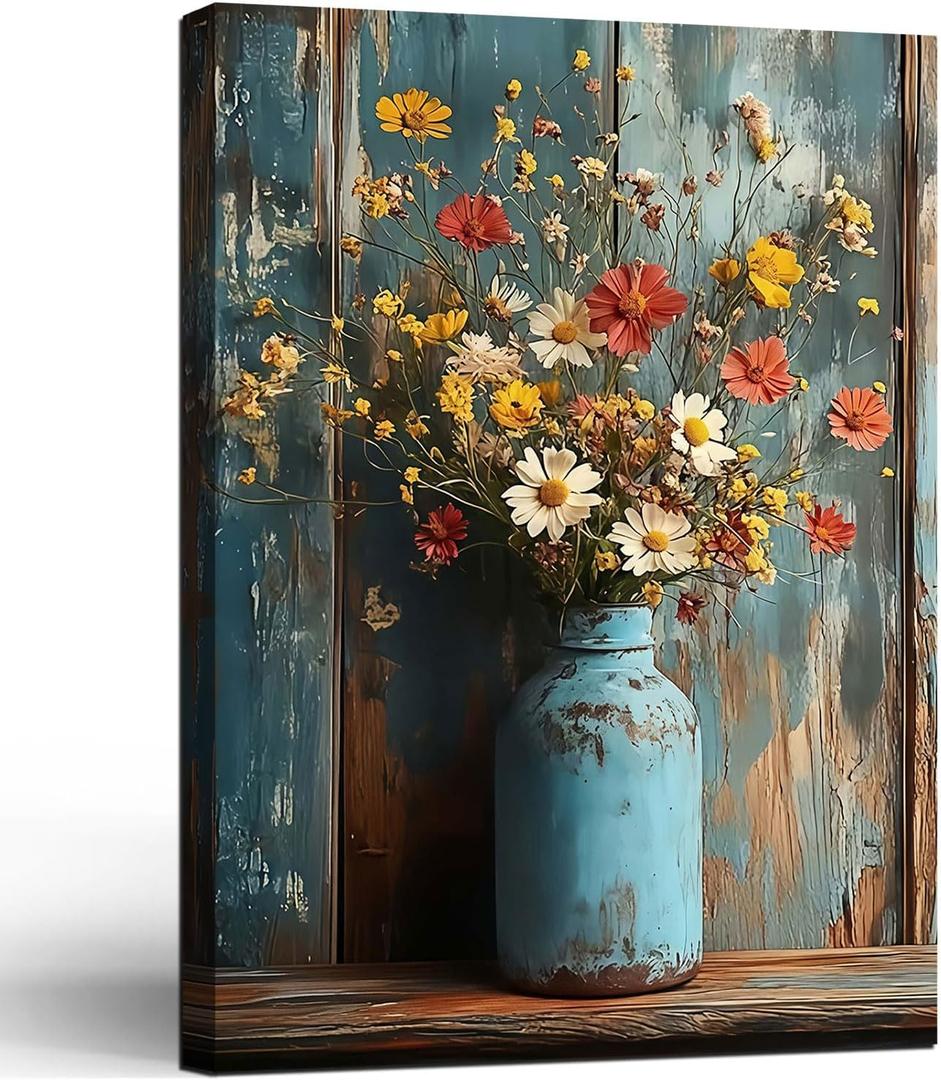 Framed Oil Painting Style Print Antique Metal Vase Wildflowers Pattern Background Rustic Vintage Floral Art Farmhouse Decor Rustic Wall Art Floral Mural Home Decor Gallery Poster 12x16 Inch (Light blue yellow) Framed Oil Painting Style Print Antique Metal Vase Wildflowers Pattern Background Rustic Vintage Floral Art Farmhouse Decor Rustic Wall Art Floral Mural Home Decor Gallery Poster 12x16 Inch (Light blue yellow)
