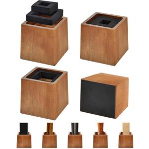 Bed Risers Heavy Duty, 4"H(Inner 3" H), 1" Raised Edge, Loading 2500 lbs, for King Queen Twin Full Bed Frame, 4 Pack Wooden Furniture Legs Risers for Couch Desk Table TV Cabinet, Retro Brown