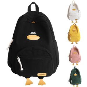 Duck Cute Backpack, Large Capacity Cute Funny Aesthetic Kawaii Corduroy Mochila (Black)