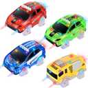 Track Cars Only Replacement Glow in The Dark with 5 Flashing LED Lights, Light Up Tracks Cars, Flex Race Car Compatible with Most Race Tracks for Kids (4pack) (Green)