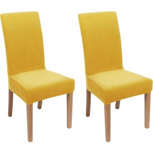Smiry Velvet Stretch Dining Room Chair Covers Set of 2, Soft Removable Washable Chair Slipcovers Kitchen Parsons Chair Protector, Mustard Yellow