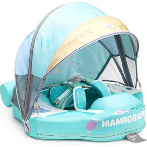 2024 Mambobaby Baby Float with Canopy & Tail Infant Swim Float Non-Inflatable Toddler Pool Float with Skin-Friendly Material for 3-24 Months Baby Boys Grils (New Green)