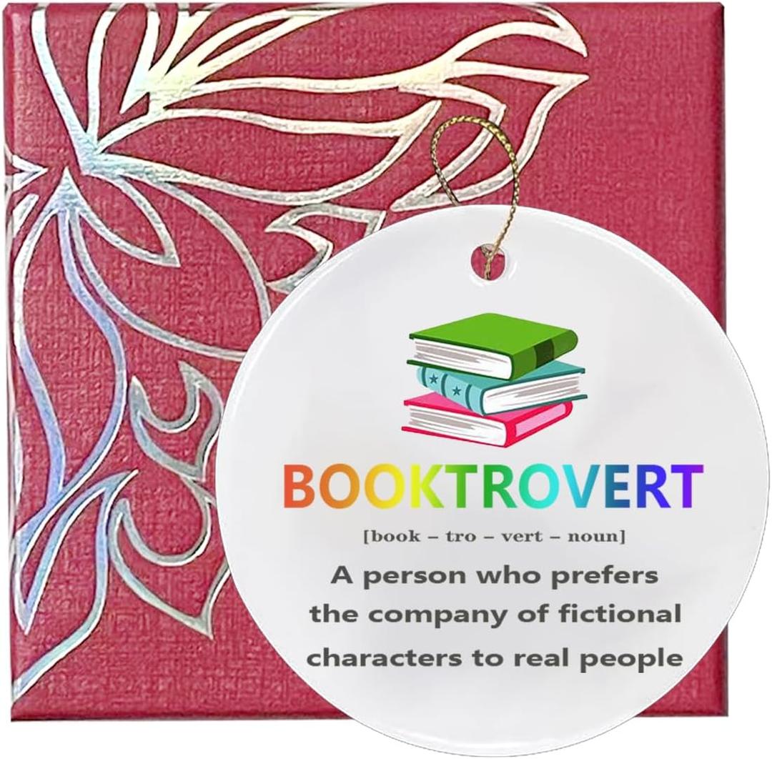 Gifts for Book Lovers, Funny Ceramic Ornament Keepsake Sign Round Hanging Plaque Gifts for Librarian Nerd Reading Lovers Bookworm Reader Book Decor Birthday Graduation Gift