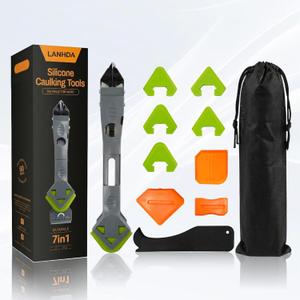 Premium 7 in 1 Caulking Tool Kit  Remove Old Sealant, Smooth New Bead & Re finish Grout Joints Quickly for Bathroom, Kitchen, Tile Edge & Shower  Professional DIY Handyman Grade
