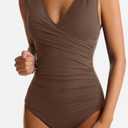 Women's One Piece Swimsuit Tummy Control Plung V-Neck Bathing Suit Wide Straps Swim Suit Wrap Swimwear (XL)