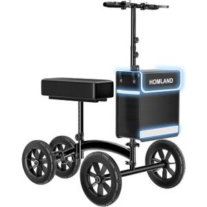 HOMLAND Knee Scooter Walker for Adults for Foot Injuries, 8'' Rubber Wheel | 300lbs Foldable Leg Scooter, Dual Brake, Cozy Knee Pad, Adjustable Height, Storage Bag, Crutch Alternative for Ankle Recovery