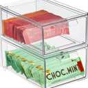 mDesign Stackable Storage Containers Box with Pull-Out Drawer - Stacking Plastic Drawers Bins for Kitchen Pantry and Cupboard, Cabinet, Counter, Island and Tables - Lumiere Collection - 2 Pack - Clear