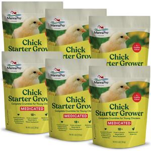 Manna Pro Medicated Chick Starter Grower, Crumbled Chick Feed with Amprolium, Complete Nutrition for Young Chickens, Supports Healthy Growth and Coccidiosis Prevention, 6-Pack of 5 lb Bags (EXP 02/16/26)