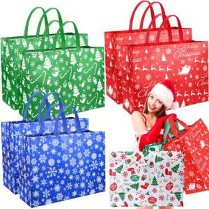 Wesnoy 36 Pcs Extra Large Christmas Gift Tote Bags with Handles 19.69 x 7.09 x 14.96 Inches Giant Reusable Non Woven Jumbo Shopping Tote Bags Xmas Treat Wrapping Party Supplies(Deer)