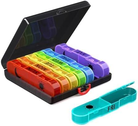 Large Weekly Pill Organizer 2 Times a Day, Travel Pill Box 7 Day, Portable Daily Pill Case, AM PM Pill Container for Medication, Vitamin, Fish Oils, Supplement