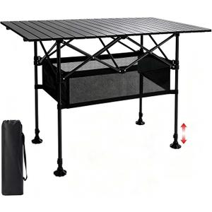 Damei century Large Folding Camping Table, 46.45 x 25.6in Tabletop, Portable Aluminum Table with Adjustable Height, with Carry Bag, Indoor Outdoor for Camping, Picnic, Backyard, BBQ, Patio, Beach