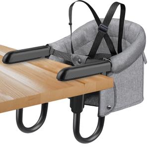 Hook On Chair,Folding Fast Table Chair with Storage Bag,Clip On Portable Highchair for Baby Attaches to Table,Baby Toddler Feeding Seat,Washable&for Home and Travel,with 5 Point Safety Harness. (Grey)