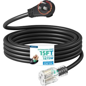DEWENWILS 360 Rotating Flat Plug Extension Cord, 15FT Black Extension Cord, 3 Prong 14/3 Gauge Grounded Power Cord, Lighted Outlet, 125V/15A/1875W, STJW for Outdoor/Indoor, ETL Listed